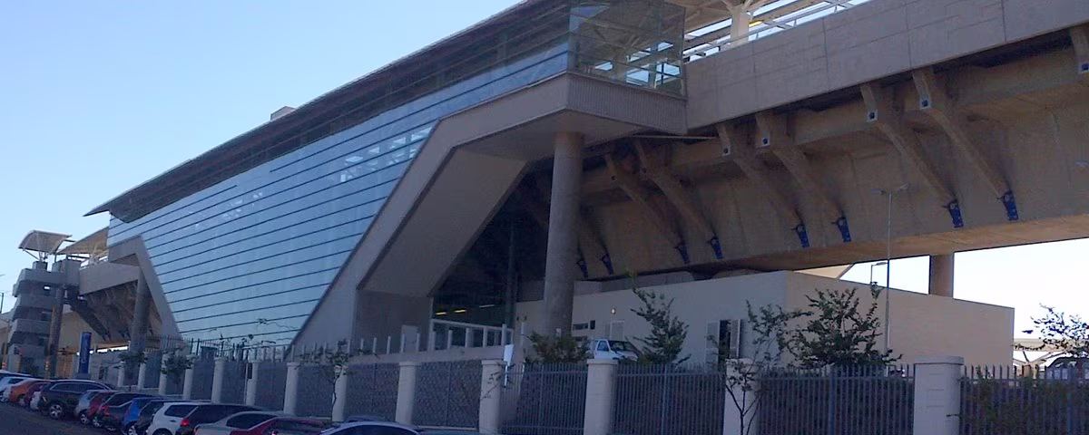 The Centurion Gautrain station beneath its elevated viaduct