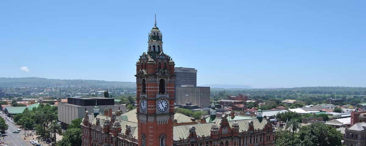The red-brick clock tower of Pietermaritzburg City Hall